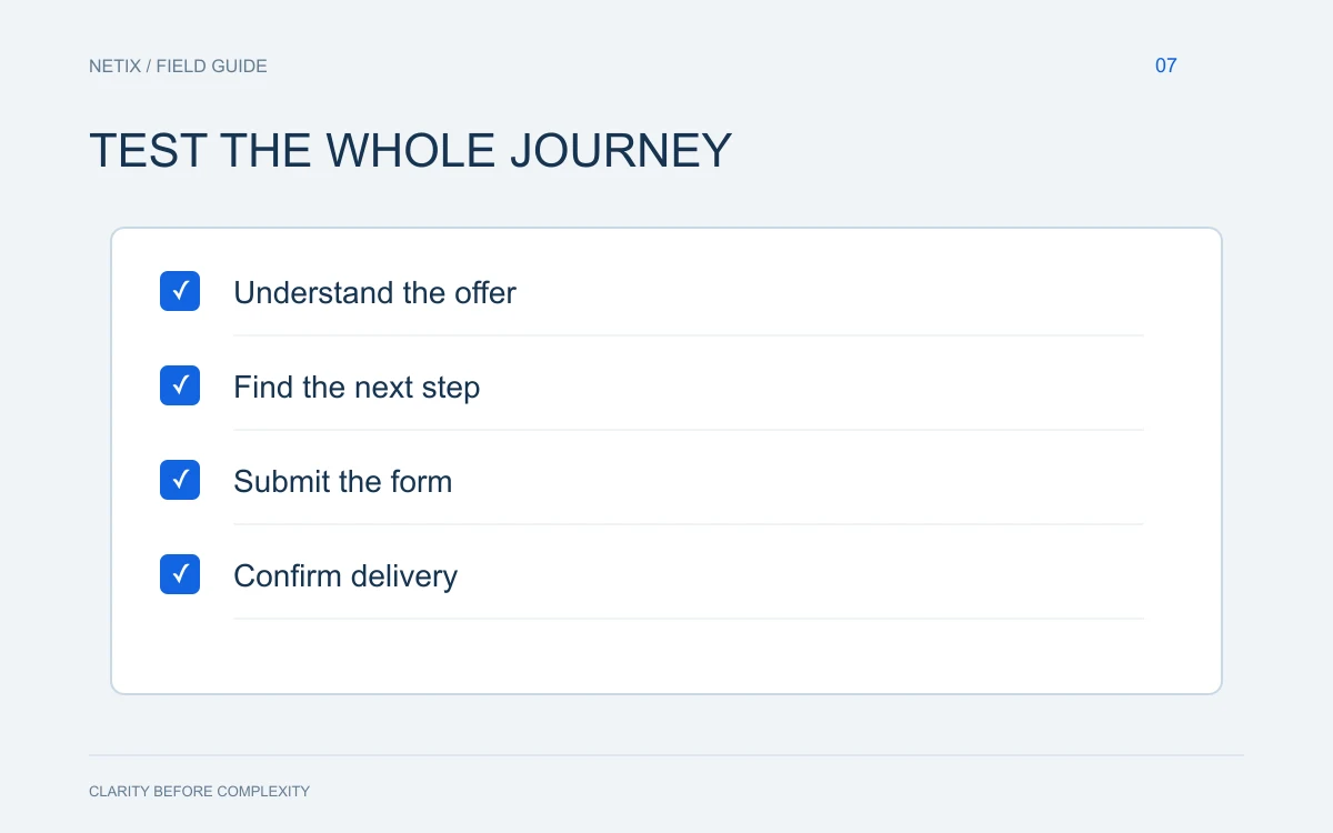 Editorial diagram: Seven checks before you spend money on a redesign